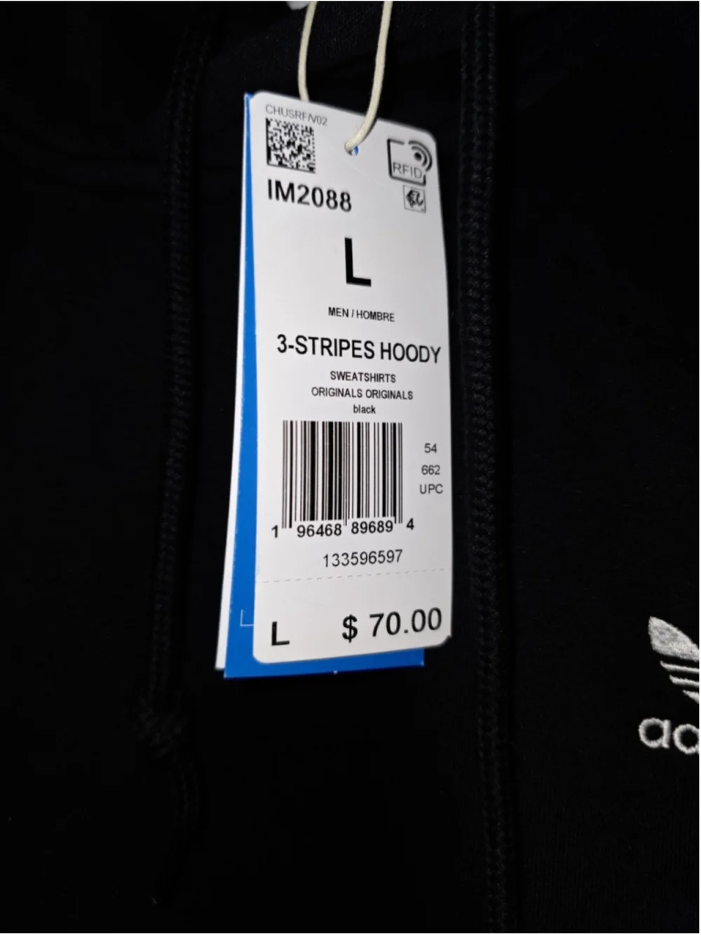 Adidas Originals 3 Stripe Fleece Hoodie Black White IM2088 Mens Large NWT